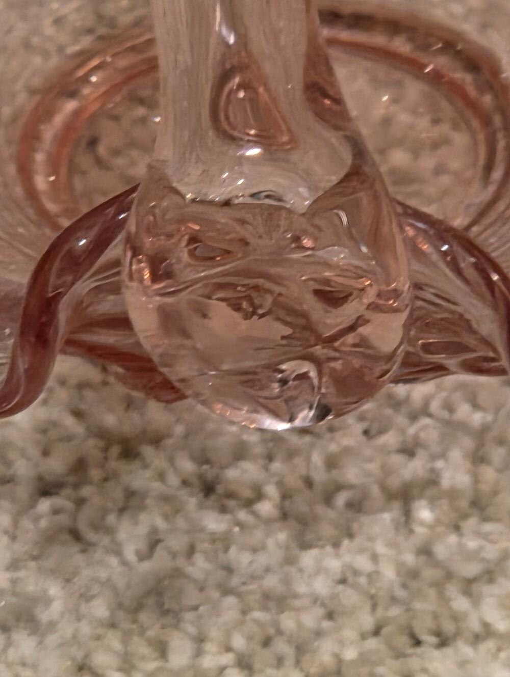 Fenton Dusty Rose Inverted Pink Glass Ruffled Basket with Handle - Picture 5 of 10